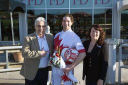 (left to right) Dan Gall, President &amp; CEO, Standardbred Canada, Brandon Campbell, Carla Robin, Executive Director of Harness Racing BC