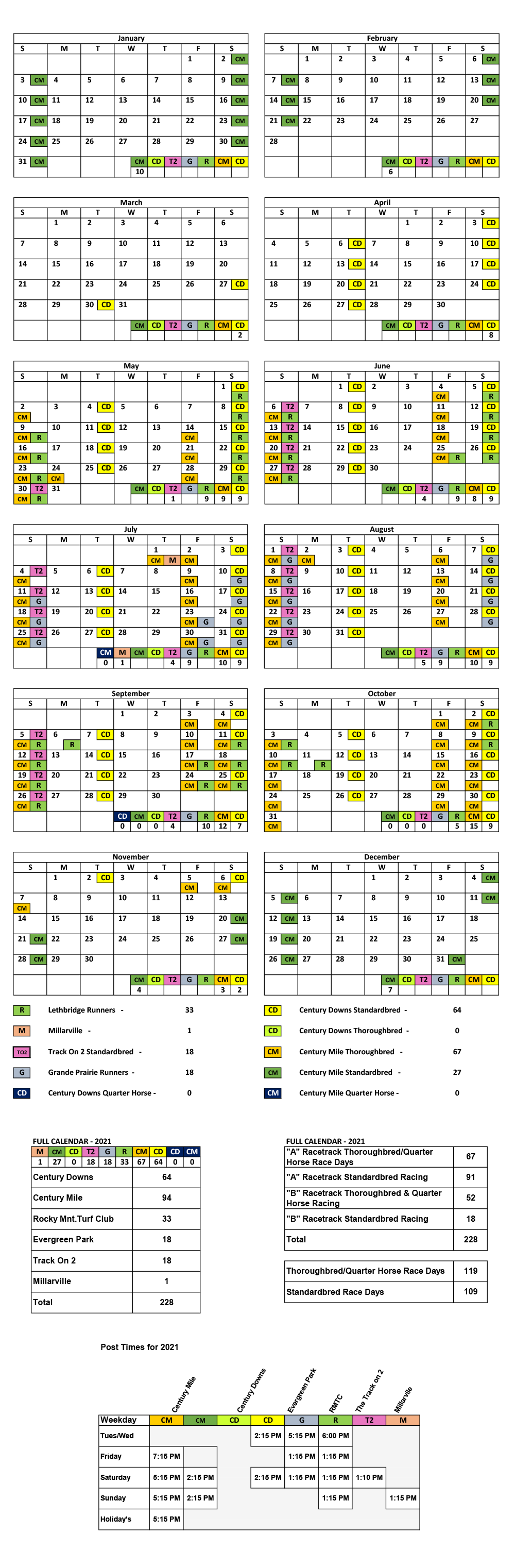 2021 Racing Calendar