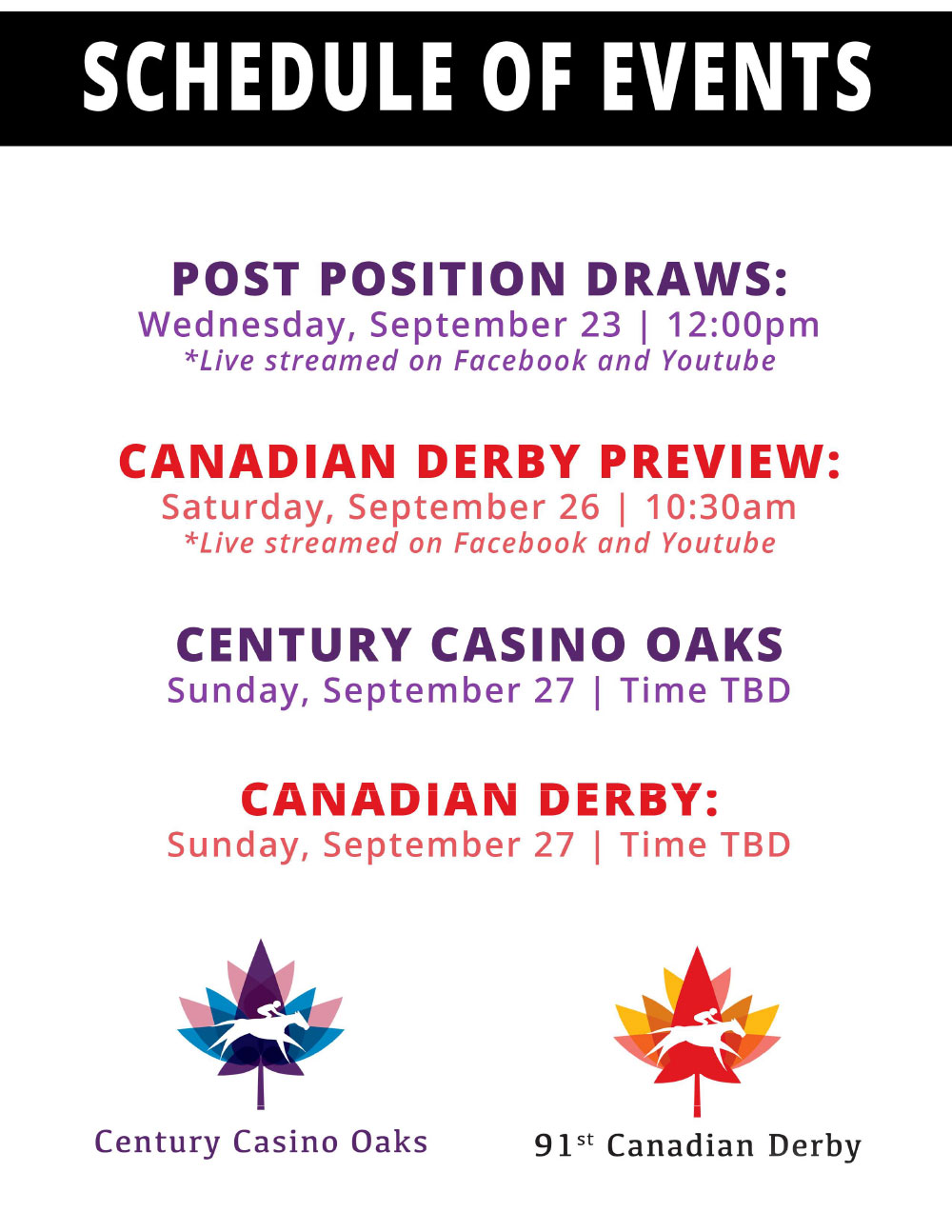 Canadian Derby Schedule of Events 2020