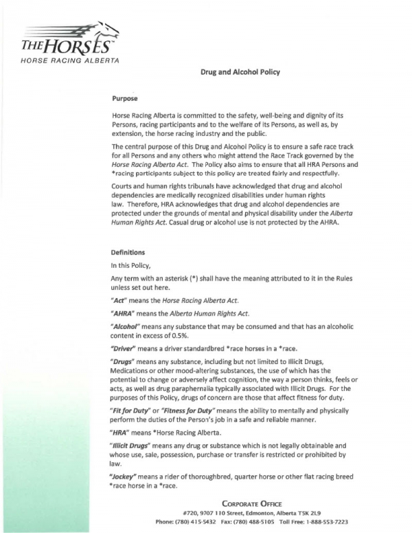 HRA Drug and Alcohol Policy