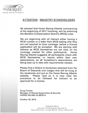 Commencement of WCB Enforcement with 2017 Licensing