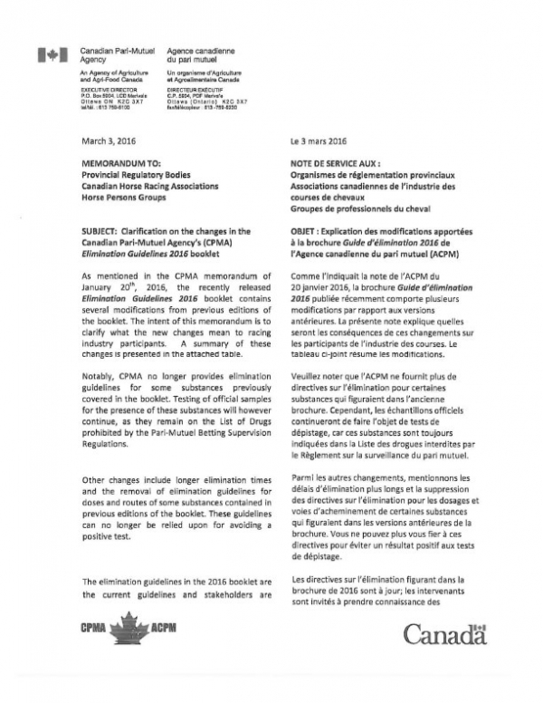 Clarification on the changes in CPMA Elimination Guidelines 2016 booklet