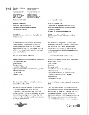 Revised list of items allowed in the retention area