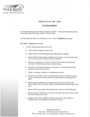Directive No. 085-2016 - Standardbred
