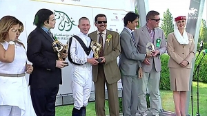 Brandon on presentation podium at Tor Sluzewiec in Warsaw, Poland