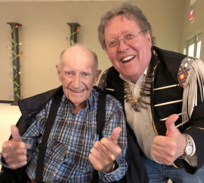Cecil Wiest - a long-time horseman at RMTC - with Max Gibb. Sadly, Cecil passed away June 6th at the age of 91.