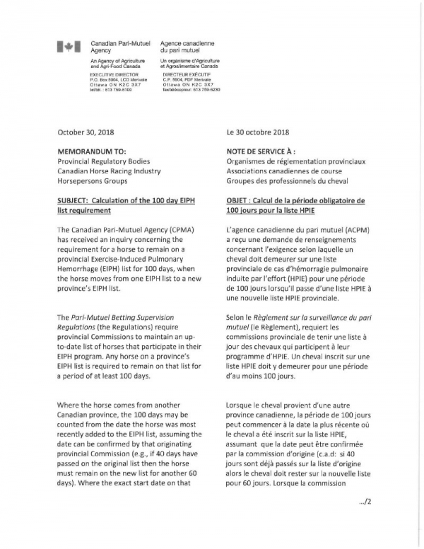 Calculation of the 100 day EIPH list requirement