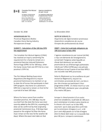Calculation of the 100 day EIPH list requirement