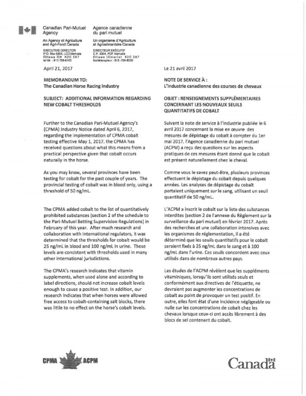 Additional Information Regarding New Cobalt Thresholds