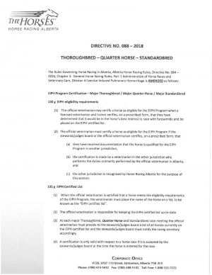 Directive No. 088-2018 - Thoroughbred-Quarterhorse-Standardbred