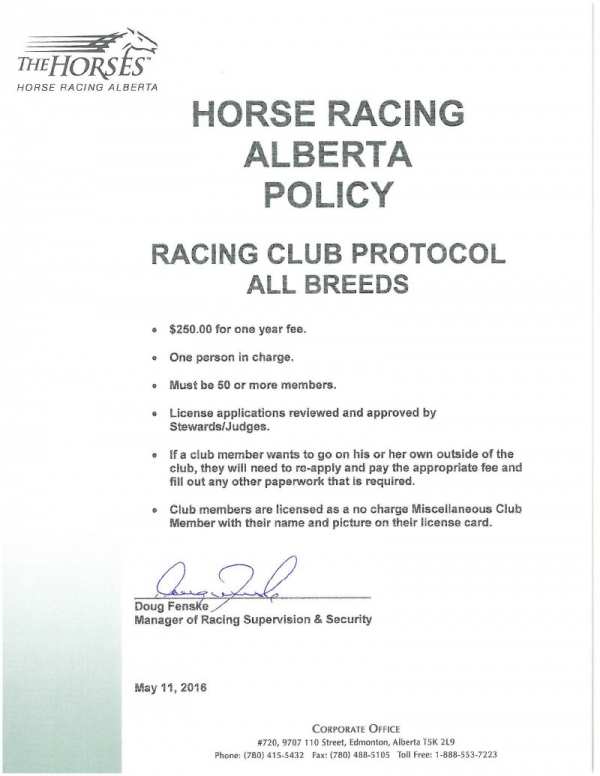 HRA Policy - Racing Club Protocol All Breeds