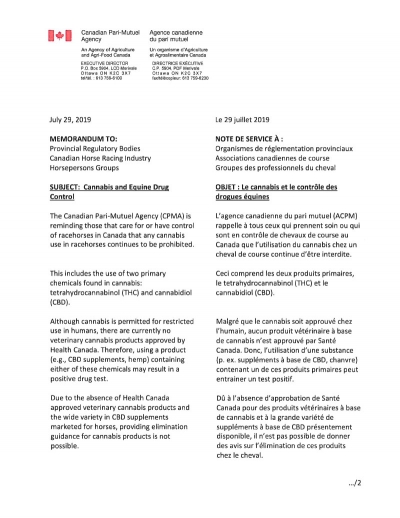 Memorandum - Cannabis and Equine Drug Control