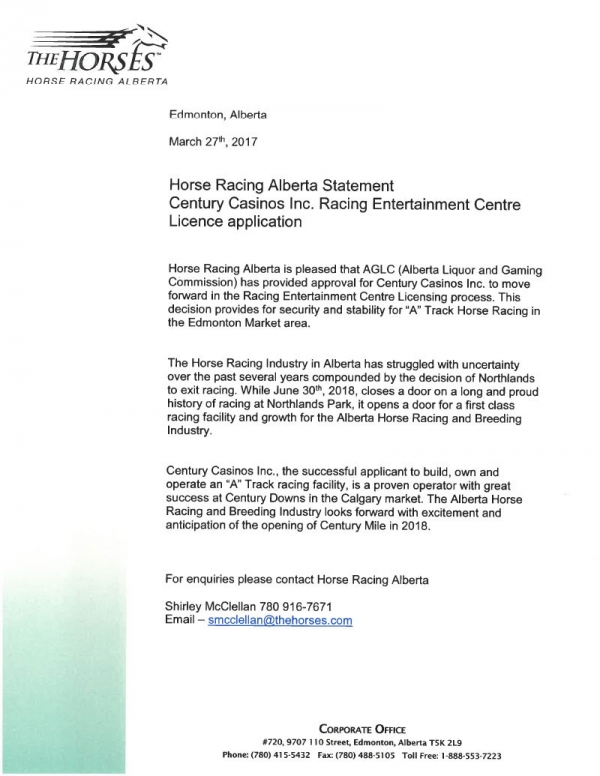 Horse Racing Alberta Statement