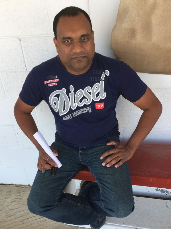 Trainer Mankumar Mohindee in the backstretch of RMTC