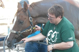 Cathy McNally in the backstretch at Evergreen this weekend