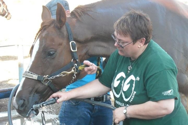 Cathy McNally in the backstretch at Evergreen this weekend