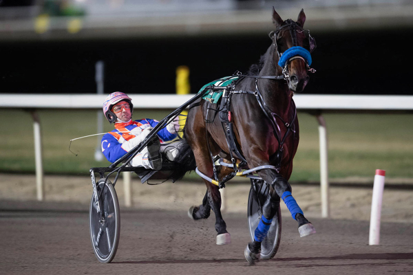 Side Piece and Brandon Campbell at the wire in the Century Casino Filly Pace