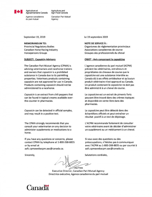 Industry Notice: Capsaicin Advisory